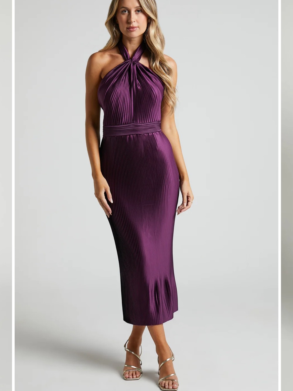 Showpo Purple Halter Pleated Midi Dress